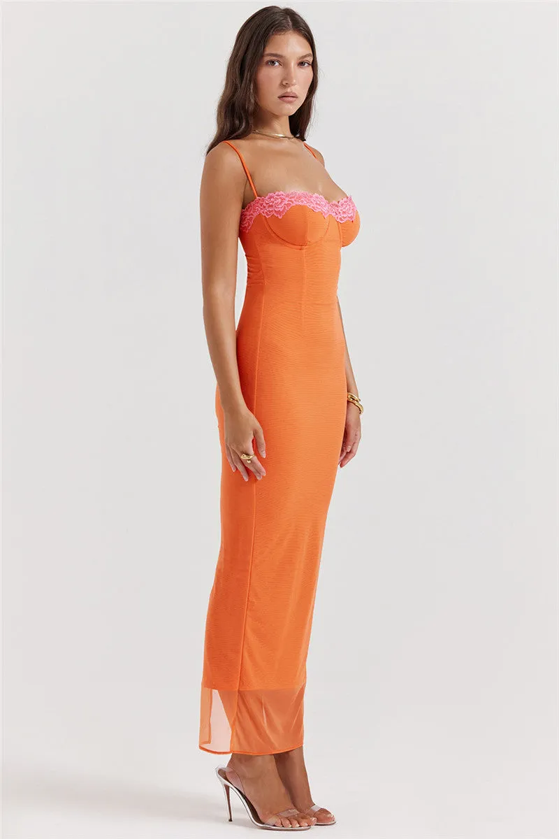 Lucy Lace Spaghetti Strap Bodycon Maxi Dress