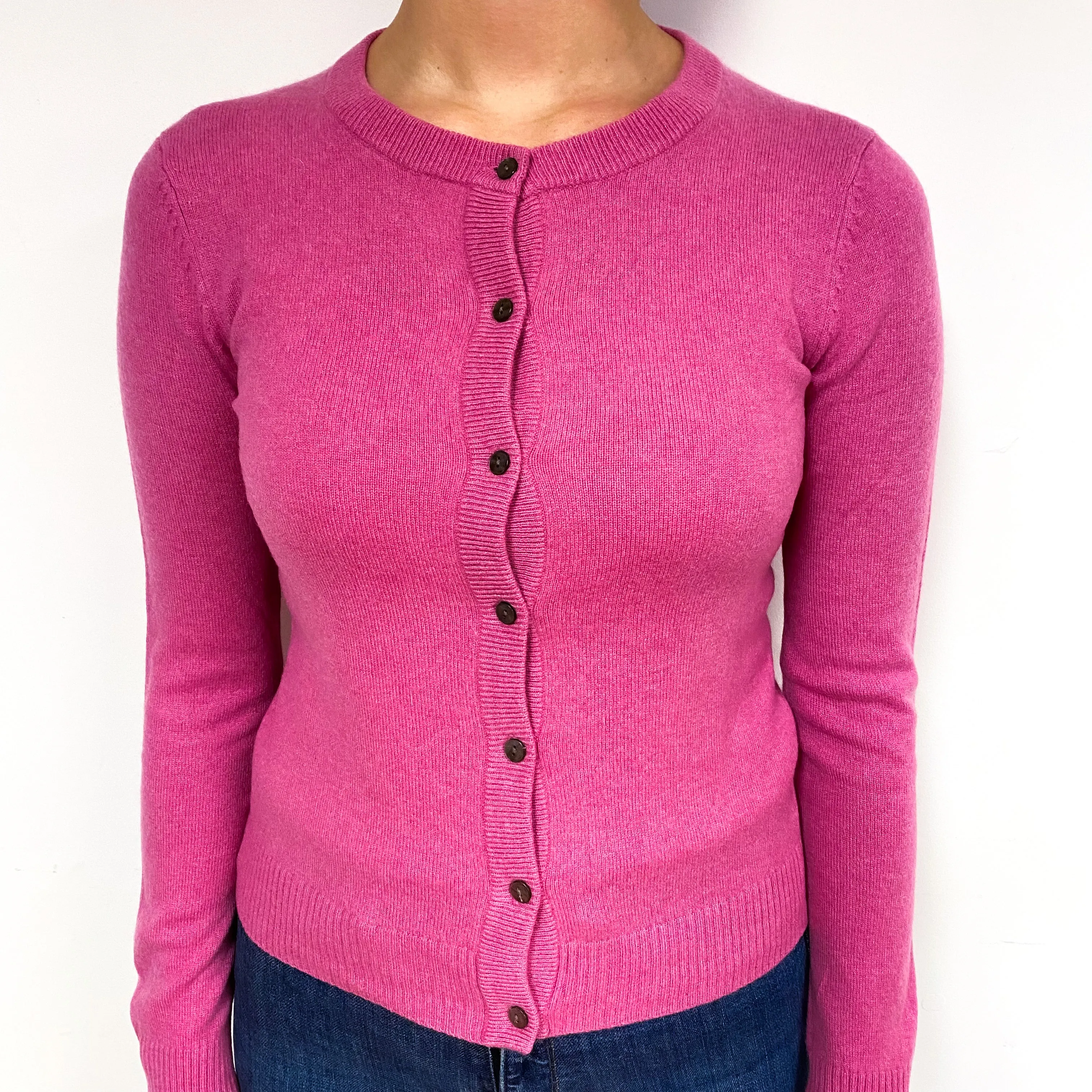 Lupin Pink Cashmere Crew Neck Cardigan Small