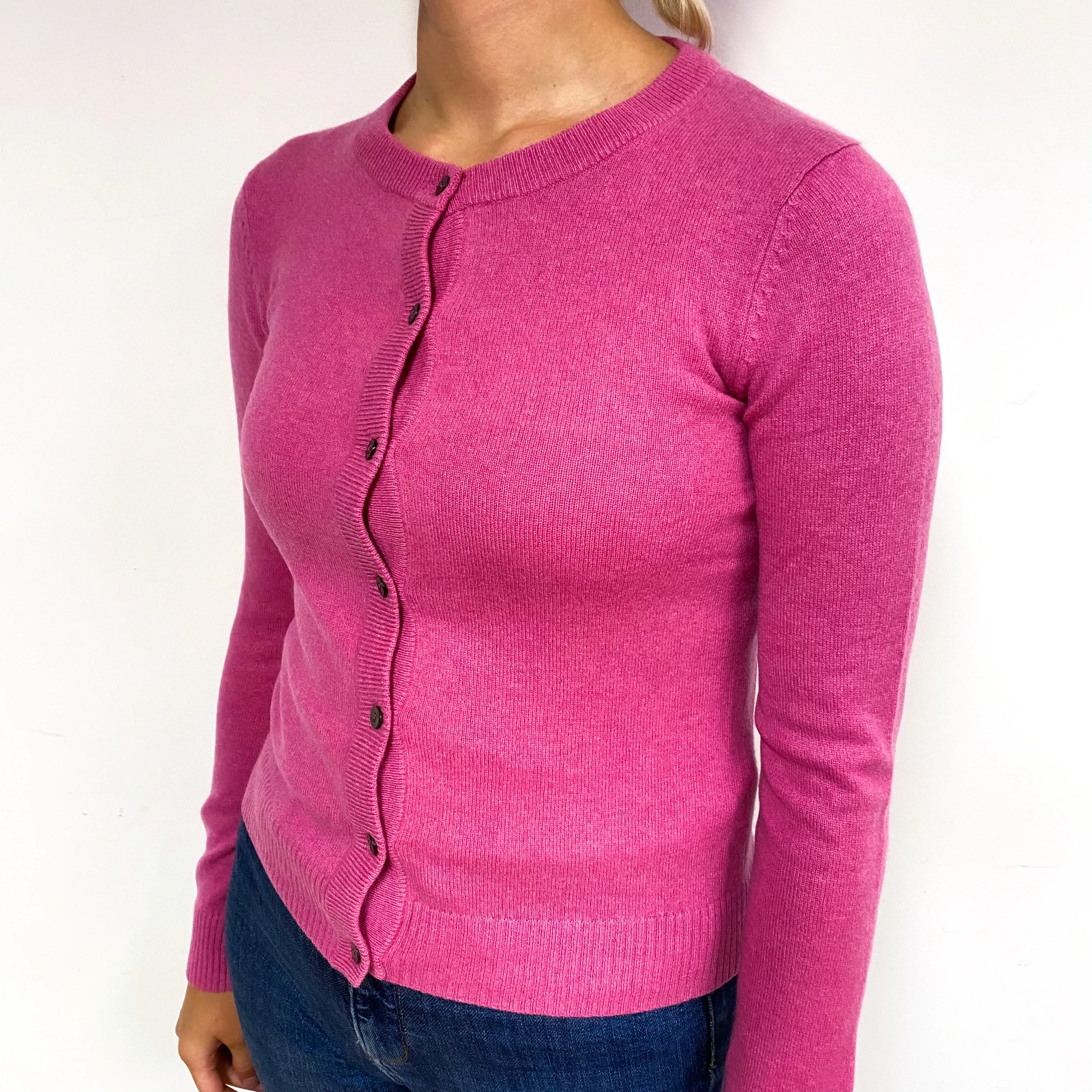 Lupin Pink Cashmere Crew Neck Cardigan Small