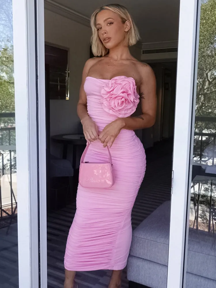 Lydia Flower Strapless Bodycon Maxi Dress