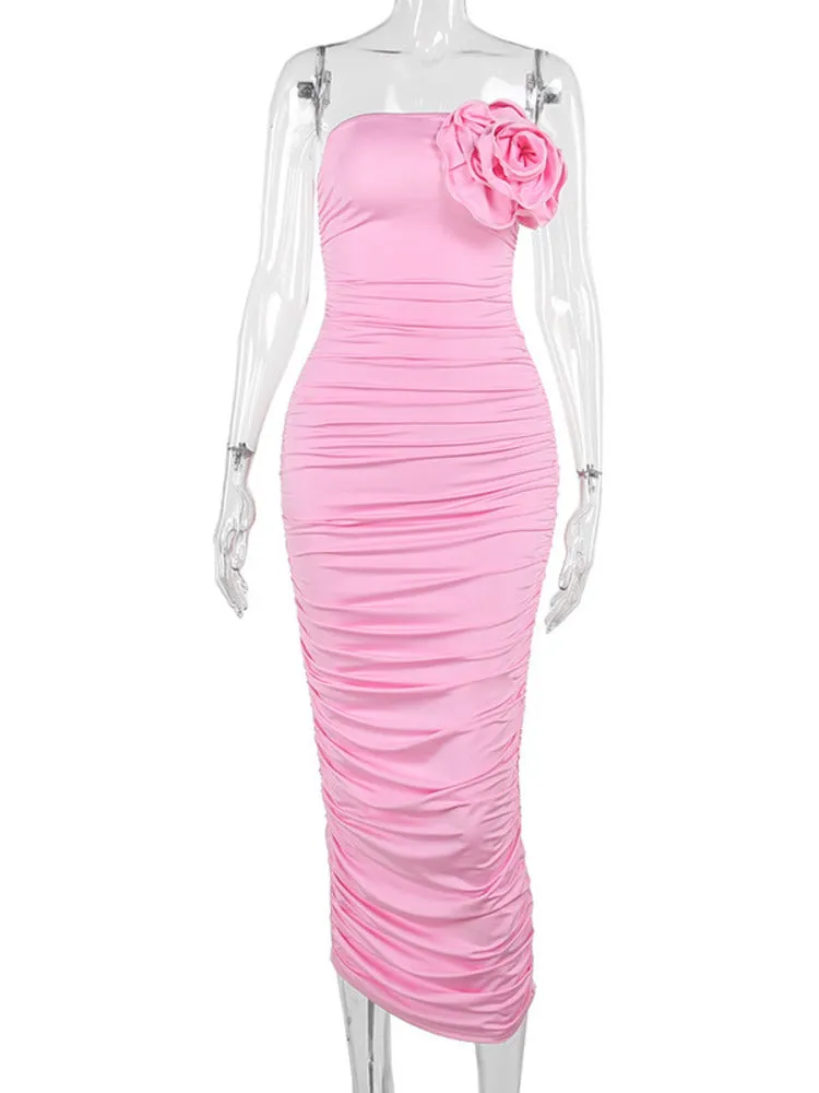Lydia Flower Strapless Bodycon Maxi Dress