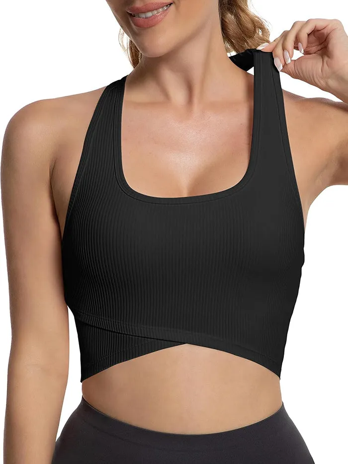 MATHCAT Cross Hem Crop Sports Bras with Built in Bra