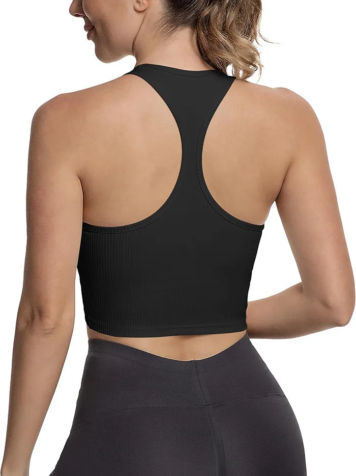 MATHCAT Cross Hem Crop Sports Bras with Built in Bra