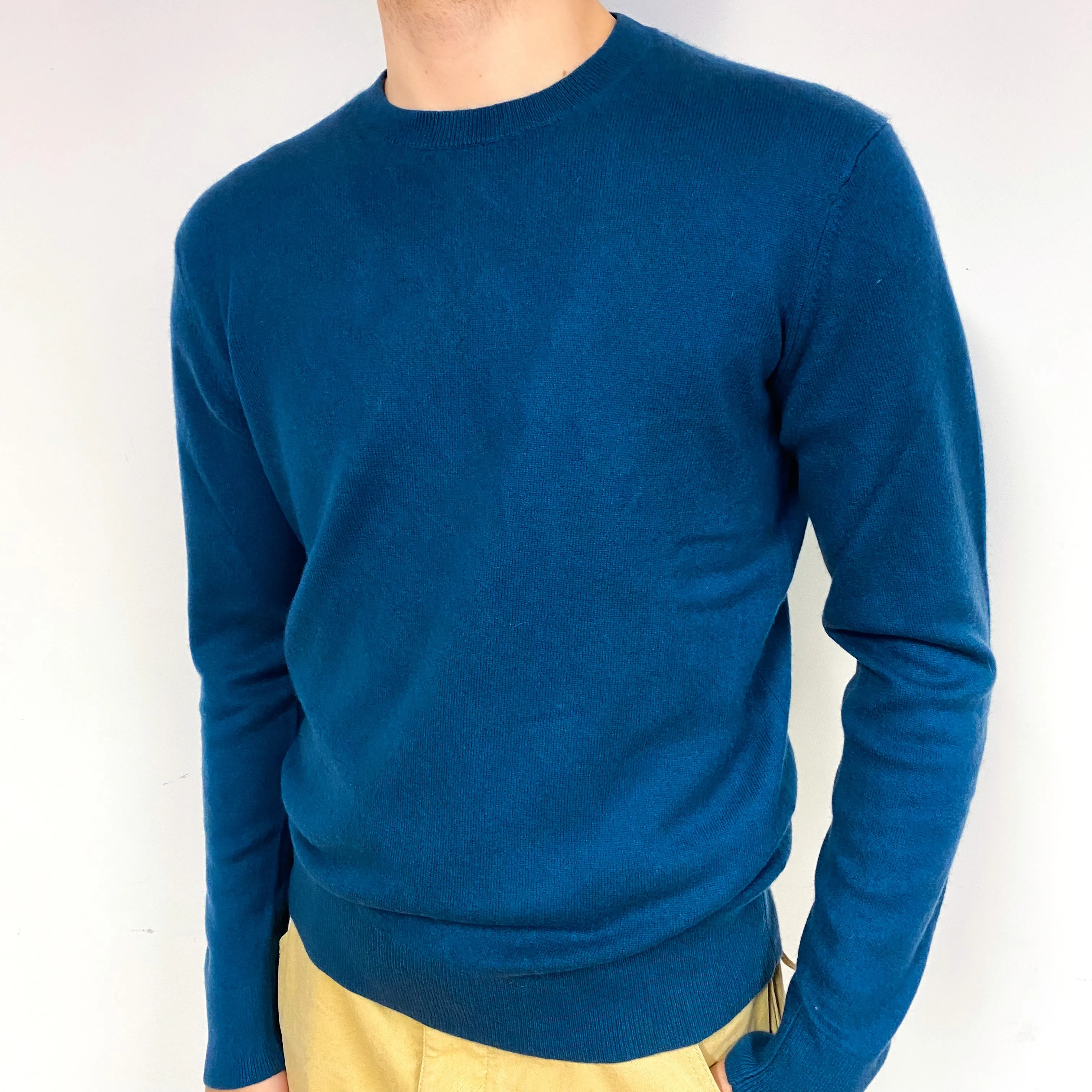 Men's Airforce Blue Cashmere Crew Neck Jumper Large