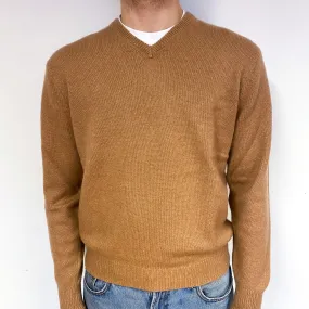 Men's Butterscotch Brown Cashmere V-Neck Jumper Large