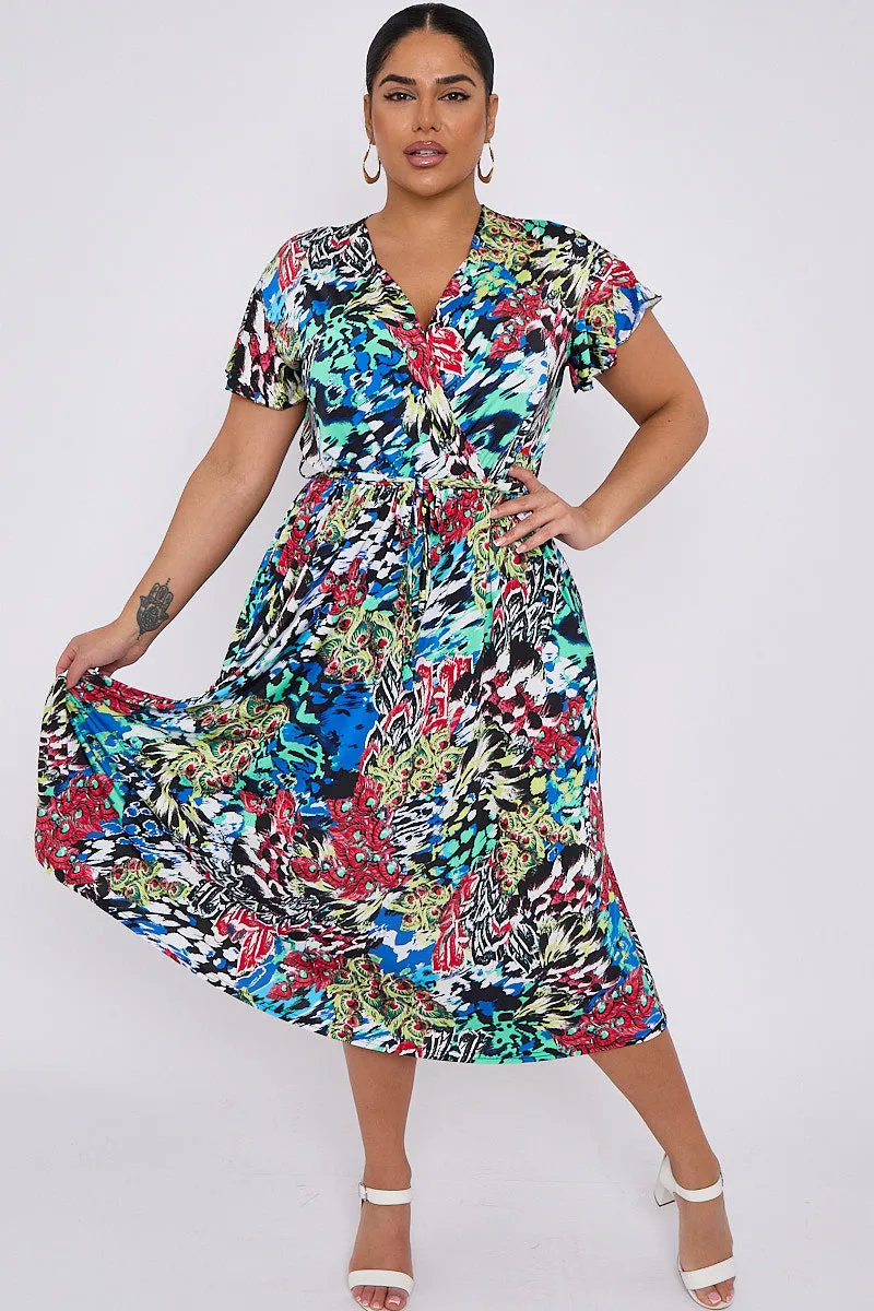 Midi Patterned Wrap Dress