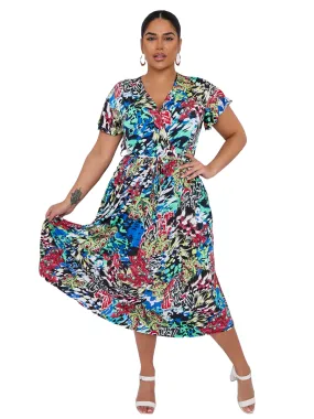 Midi Patterned Wrap Dress