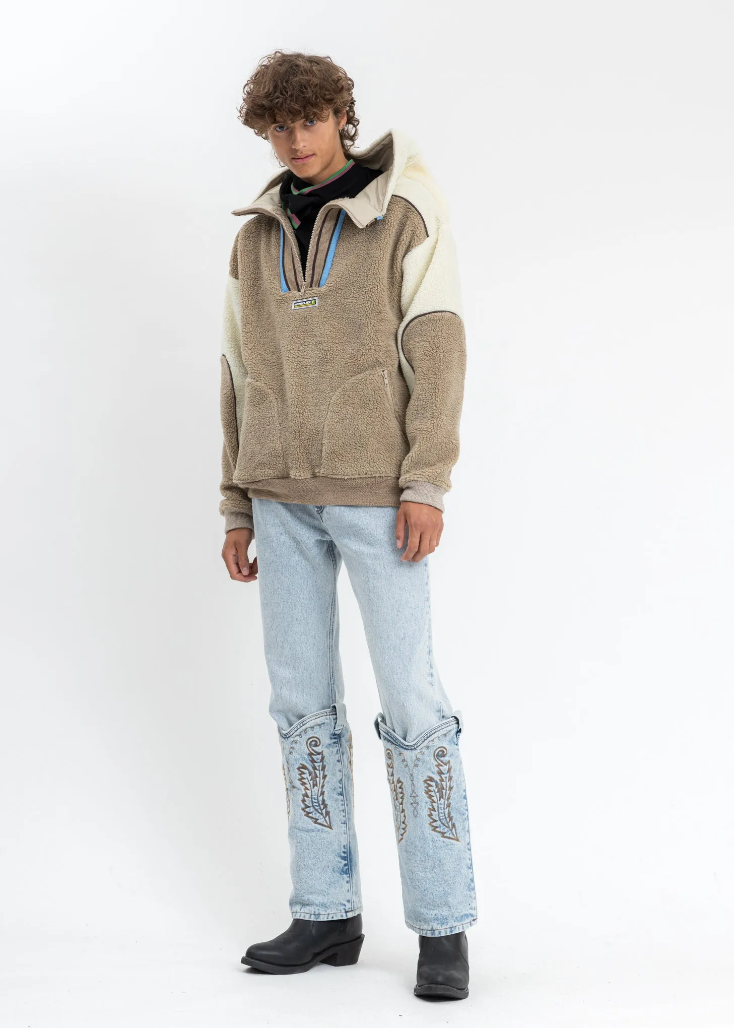 Multicolor Clip Shoulder Fleece Sweater