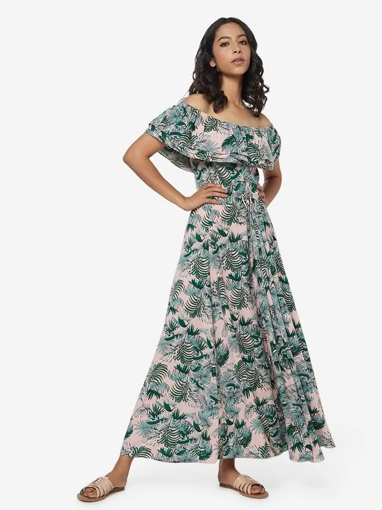 Nuon Pink Tropical Print Maxi Dress