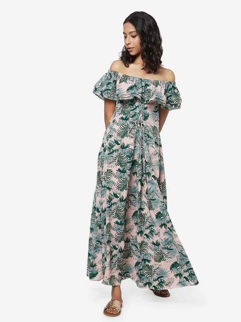Nuon Pink Tropical Print Maxi Dress