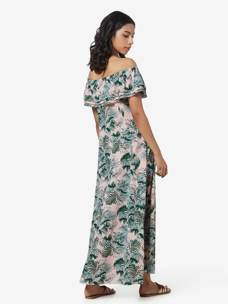 Nuon Pink Tropical Print Maxi Dress