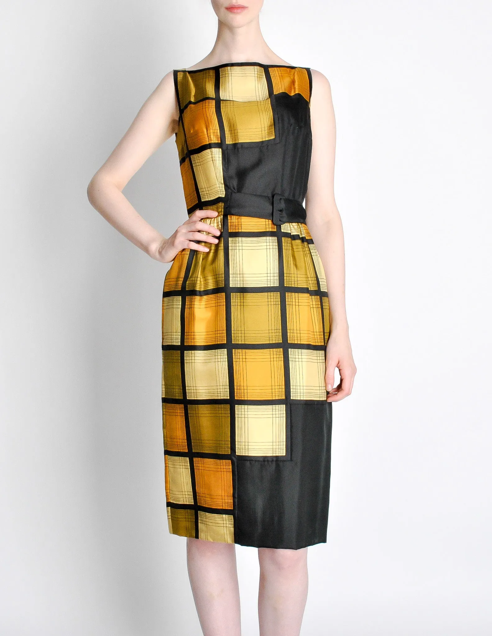 Oleg Cassini Vintage 1960s Silk Square Print Dress