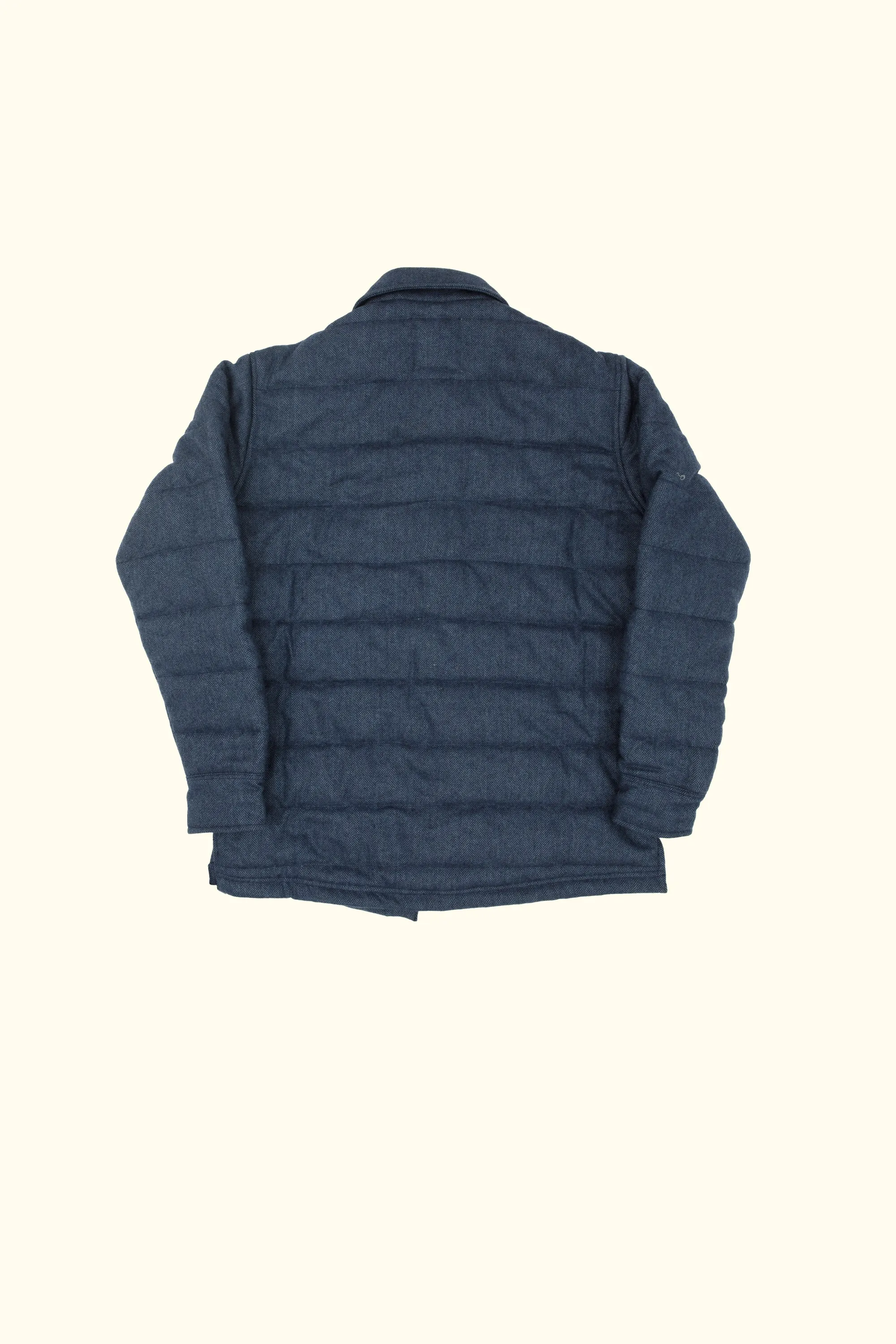 olu upcycled wool puffer jacket in blue