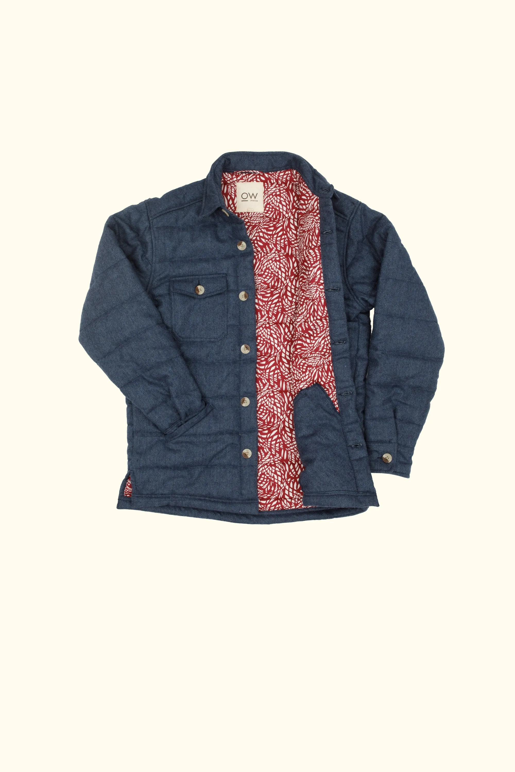 olu upcycled wool puffer jacket in blue