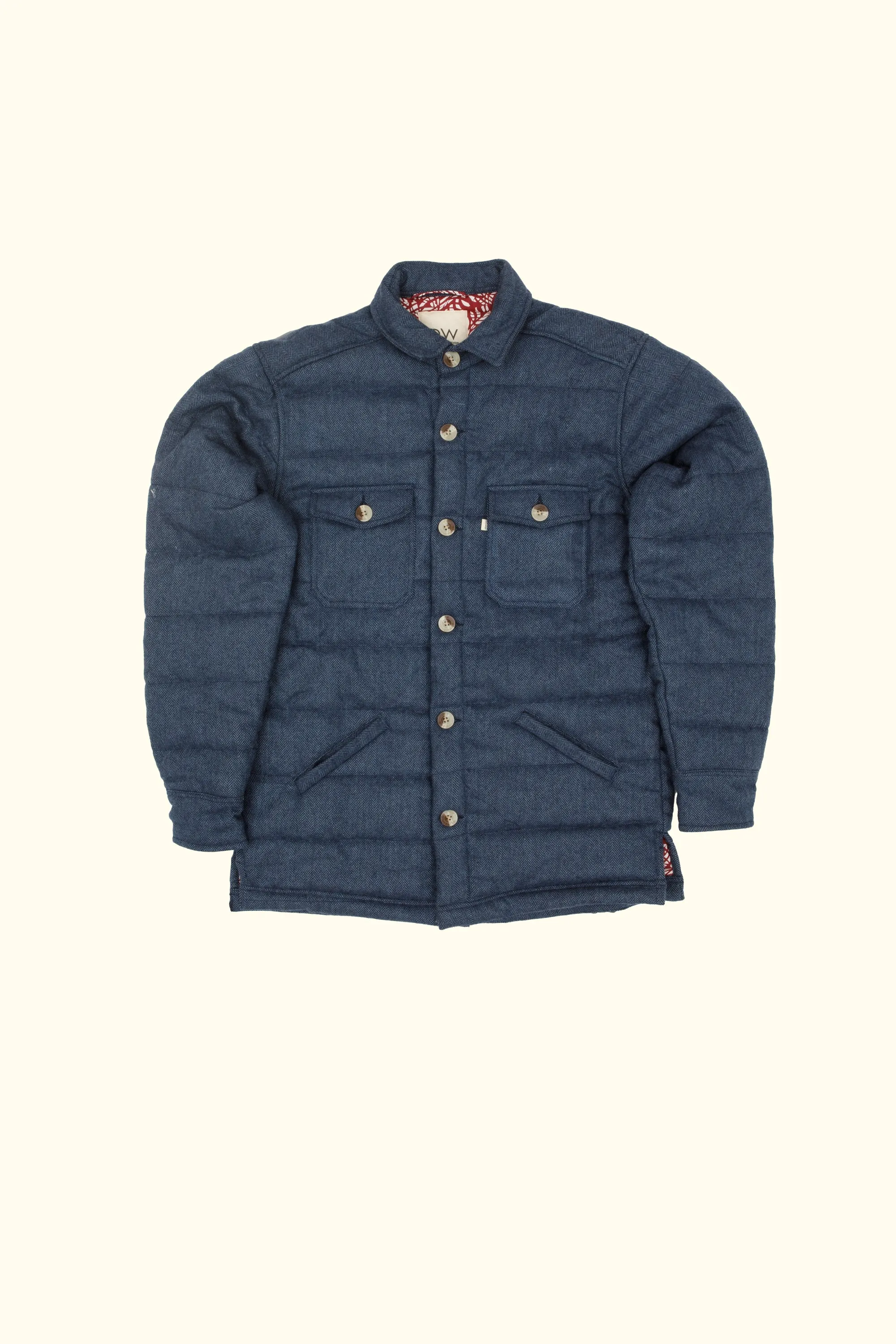 olu upcycled wool puffer jacket in blue