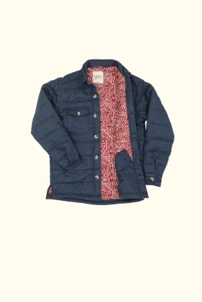 olu upcycled wool puffer jacket in blue