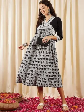 Paisley Embroidered A-Line Cotton Ethnic Dress