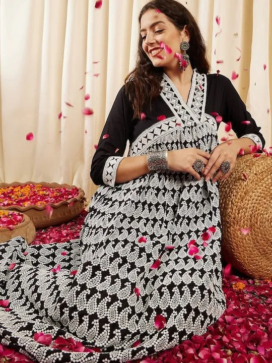 Paisley Embroidered A-Line Cotton Ethnic Dress