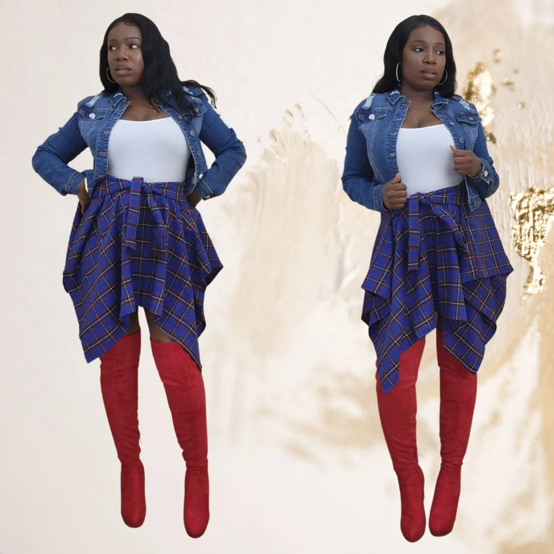 Plaid Tie Knot Front Skirt