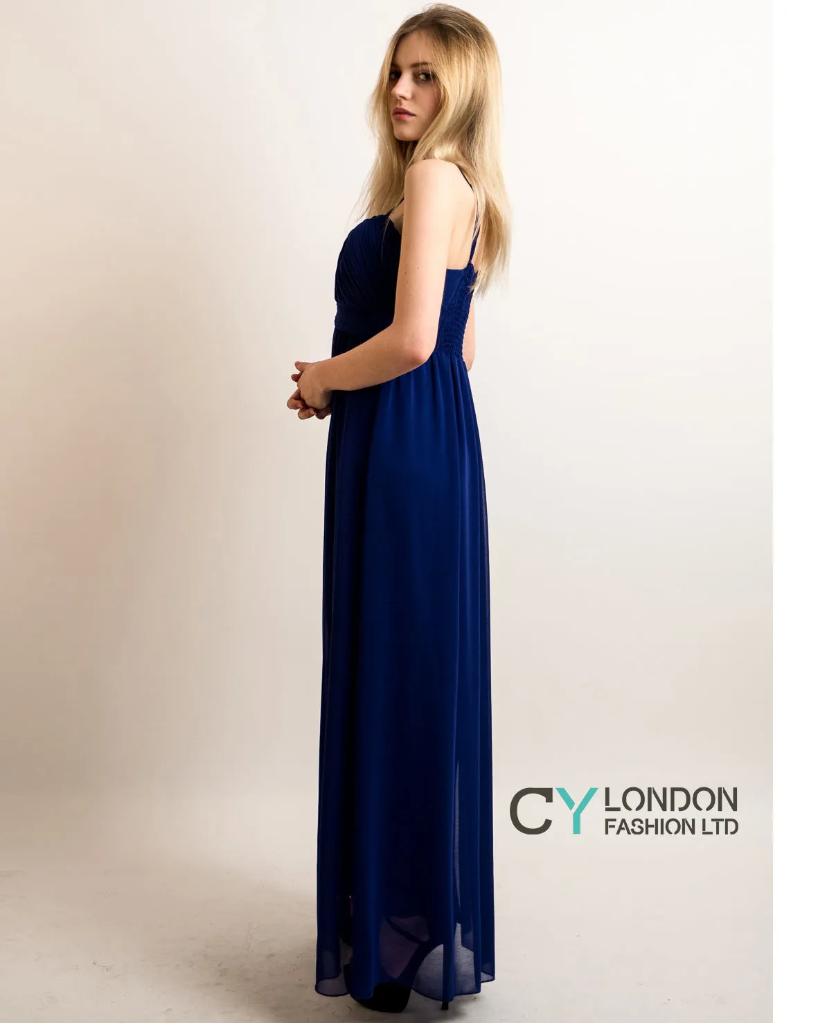 Pleated Bust  Maxi Dress (Royal blue)