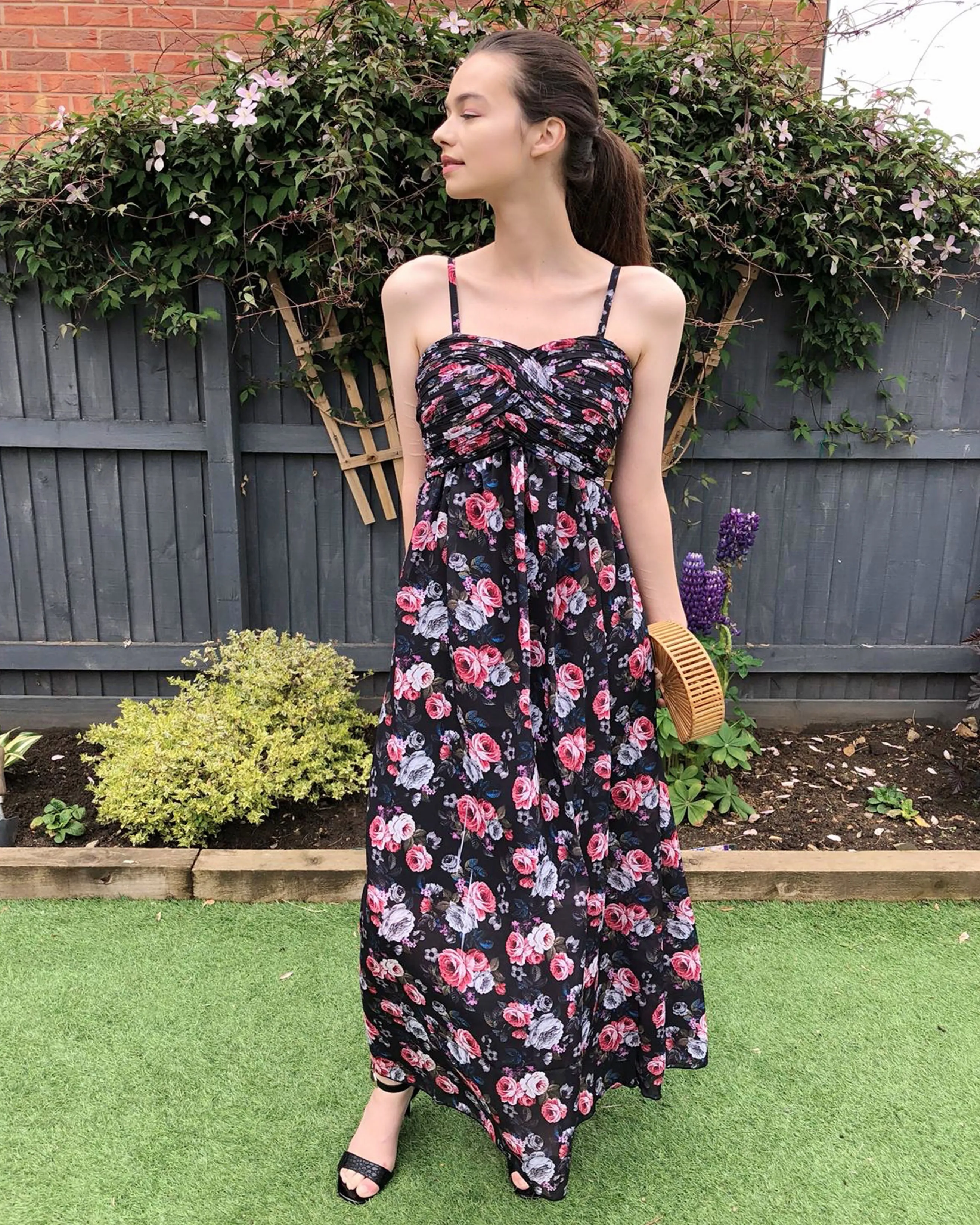 Printed Chiffon Maxi Dress in floral print