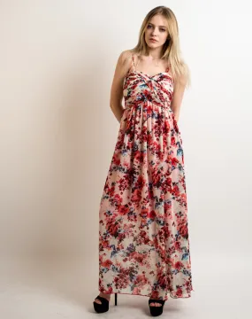 Printed Chiffon Maxi Dress KK6228 (RED BLUE FLORAL PRINT)
