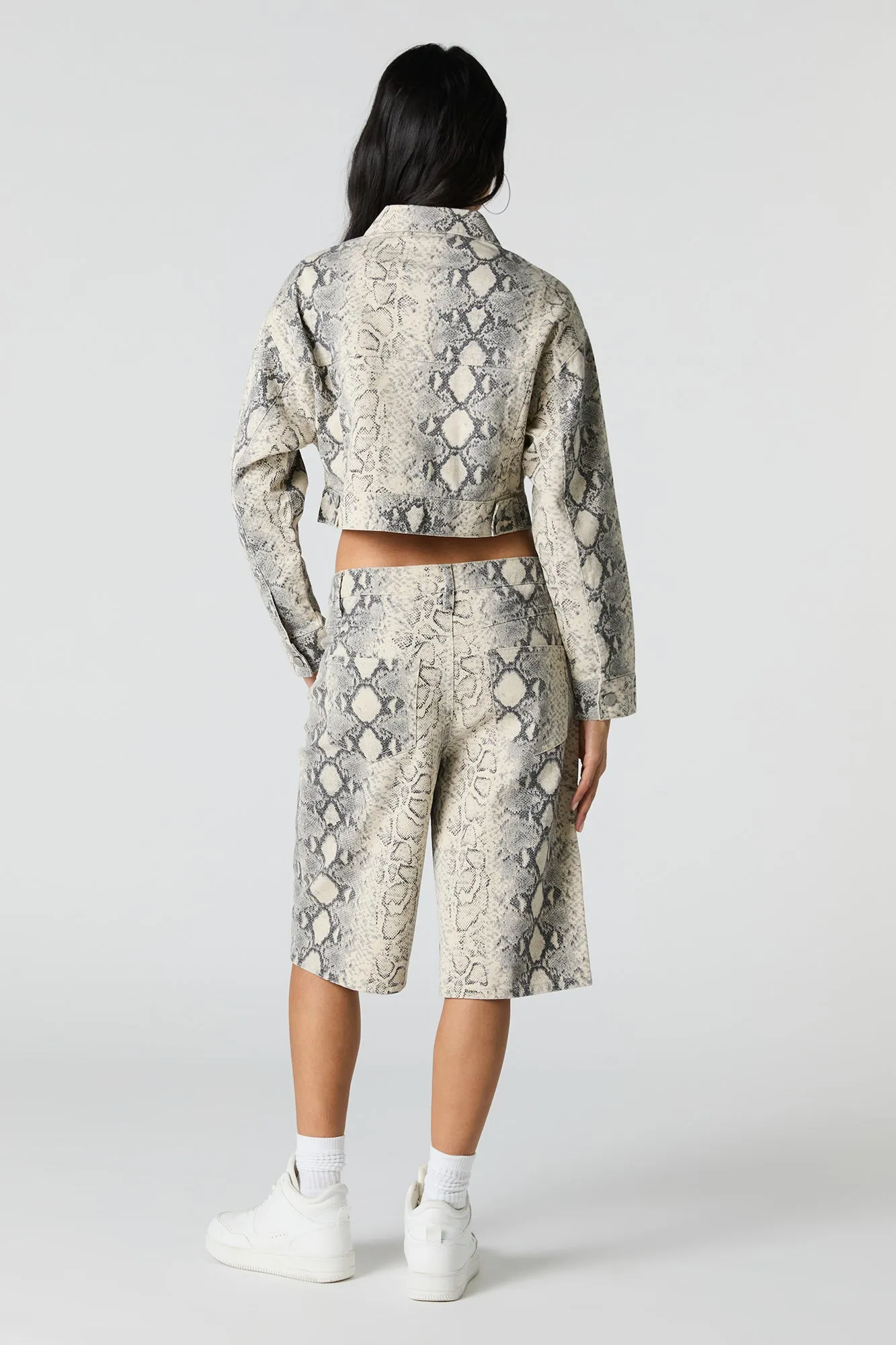 Printed Denim Jort