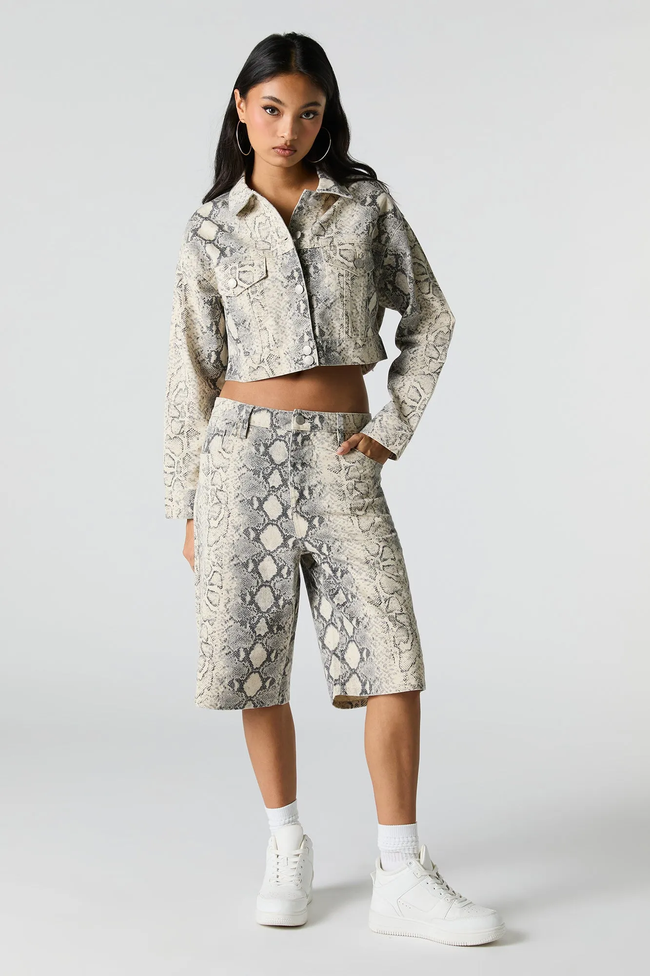 Printed Denim Jort