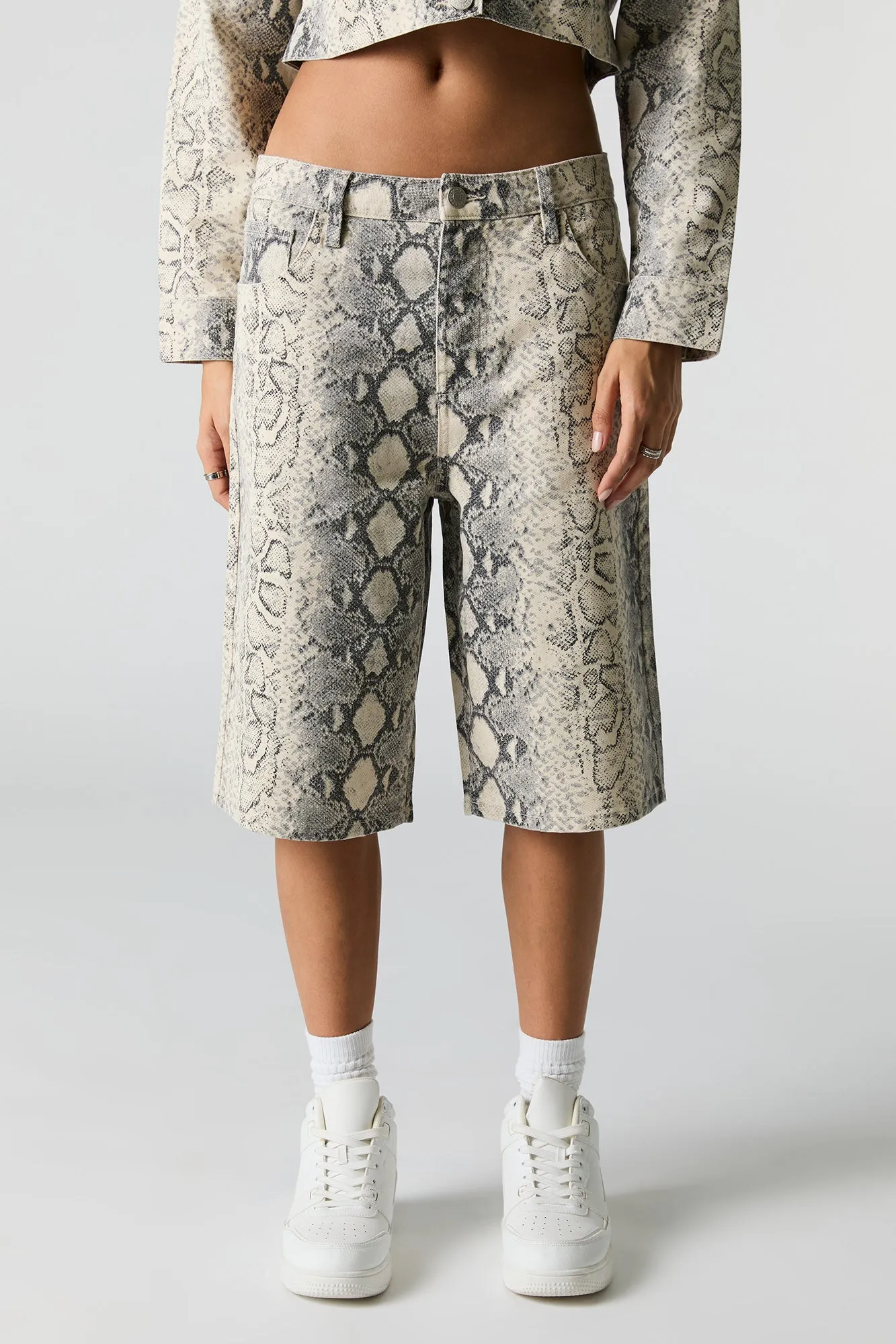 Printed Denim Jort