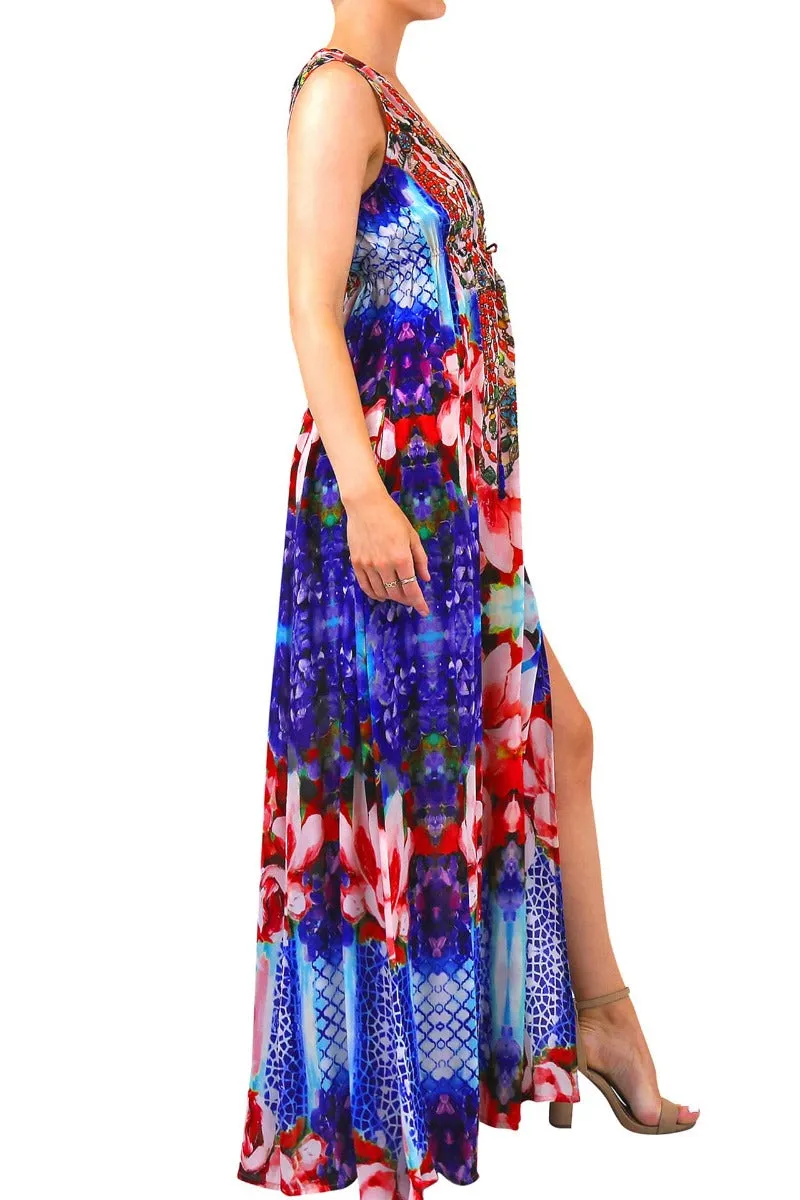 Printed Royal Blue Maxi Dress