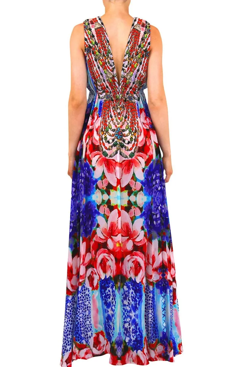 Printed Royal Blue Maxi Dress