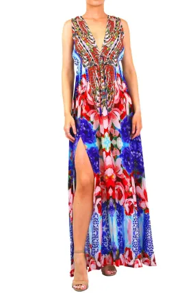 Printed Royal Blue Maxi Dress