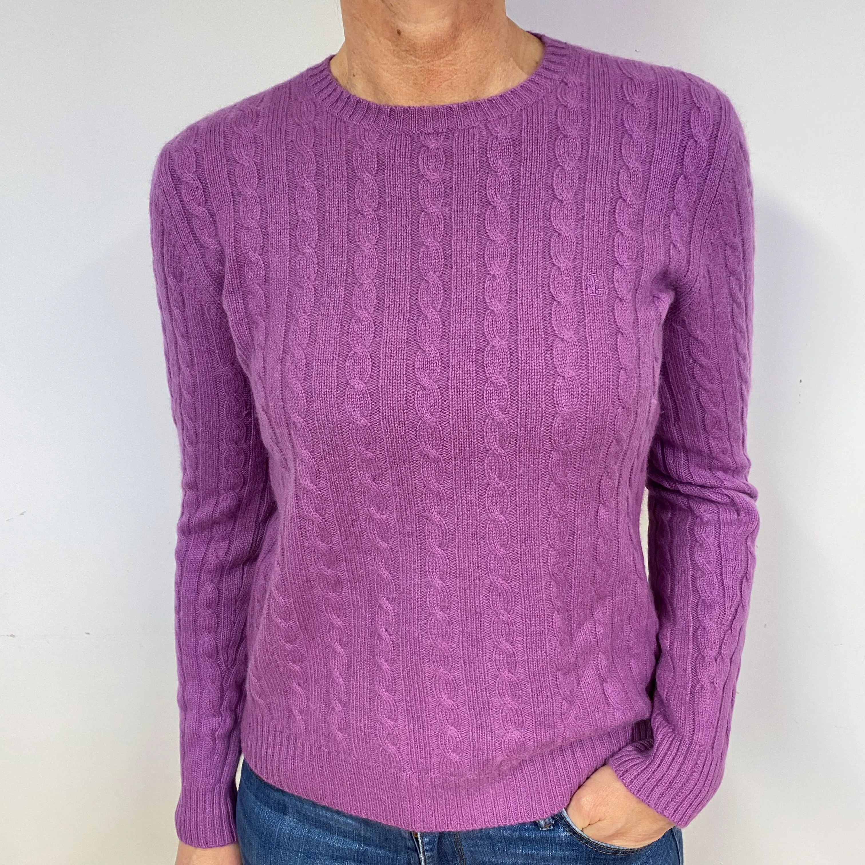 Ralph Lauren Purple Cable Cashmere Crew Neck Jumper Medium