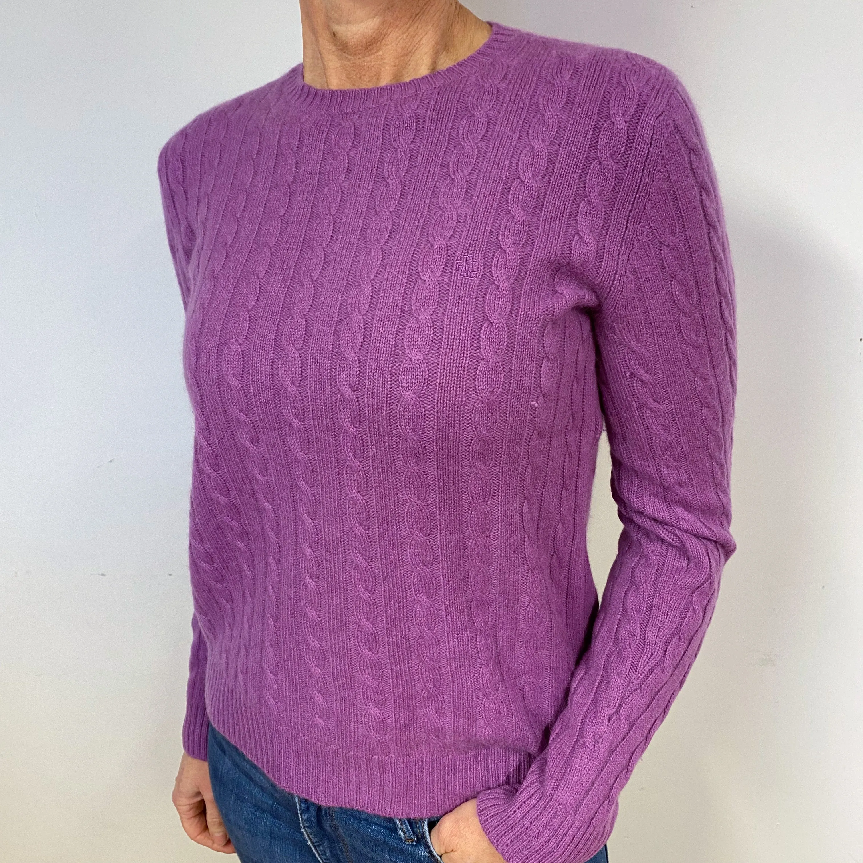 Ralph Lauren Purple Cable Cashmere Crew Neck Jumper Medium