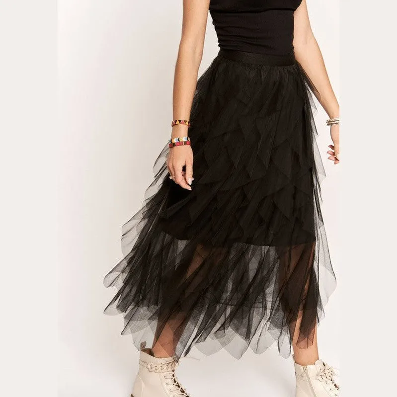 Ruffled Elastic Waist Midi Skirt