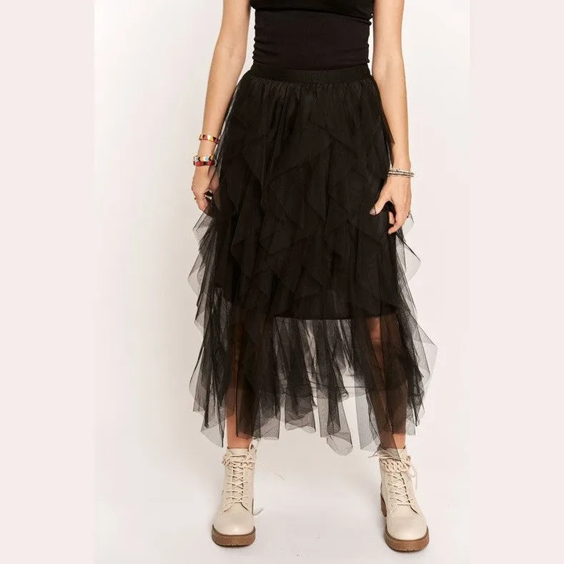 Ruffled Elastic Waist Midi Skirt