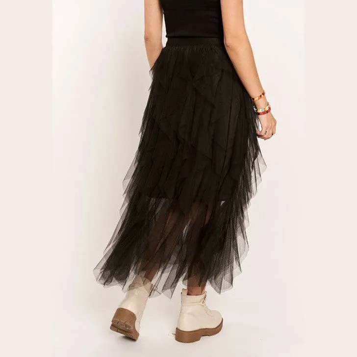 Ruffled Elastic Waist Midi Skirt