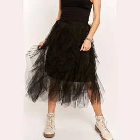 Ruffled Elastic Waist Midi Skirt