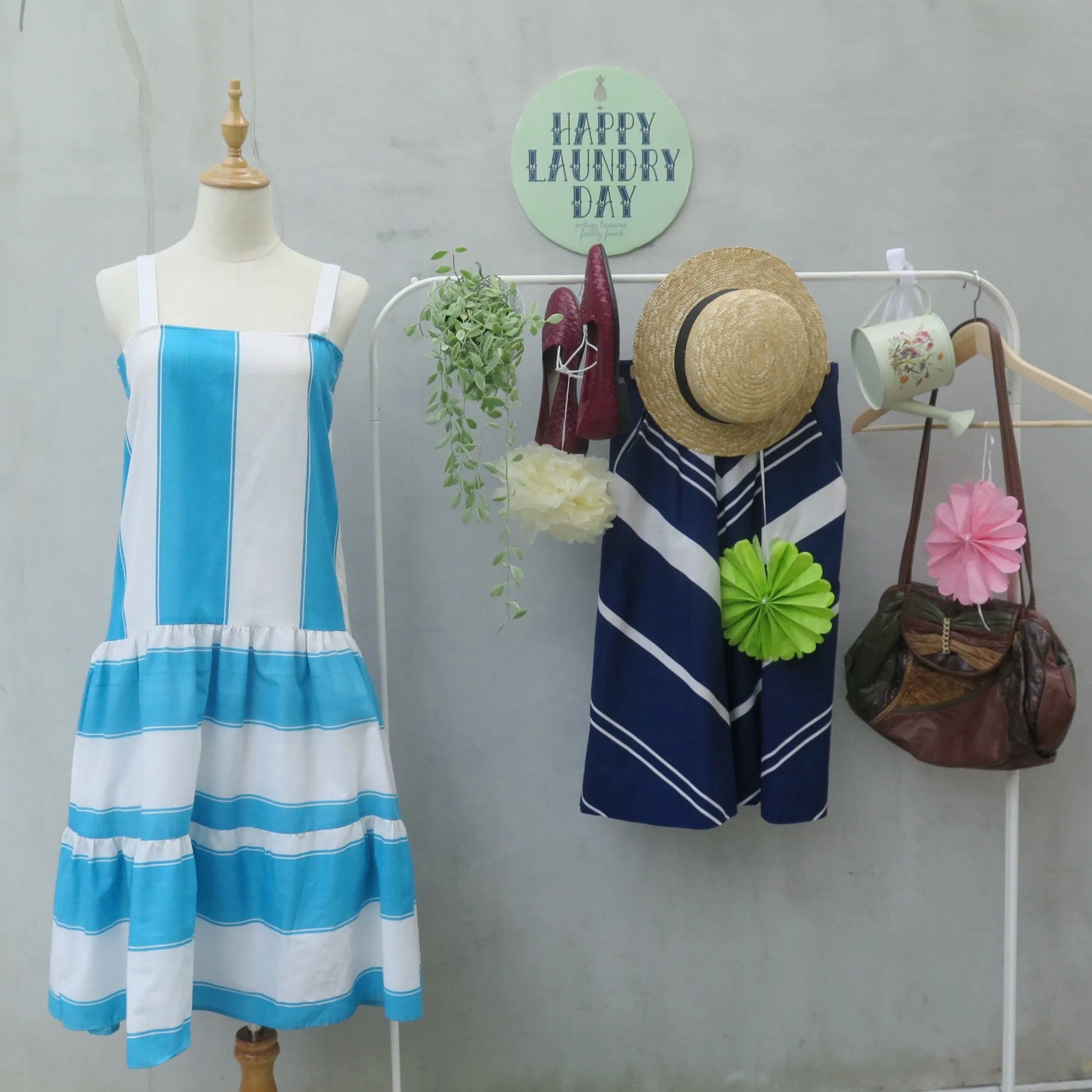 SALE | Podgy & Tess | Vintage 1980s bright blue and white Strappy Hippie-70s summer sundress