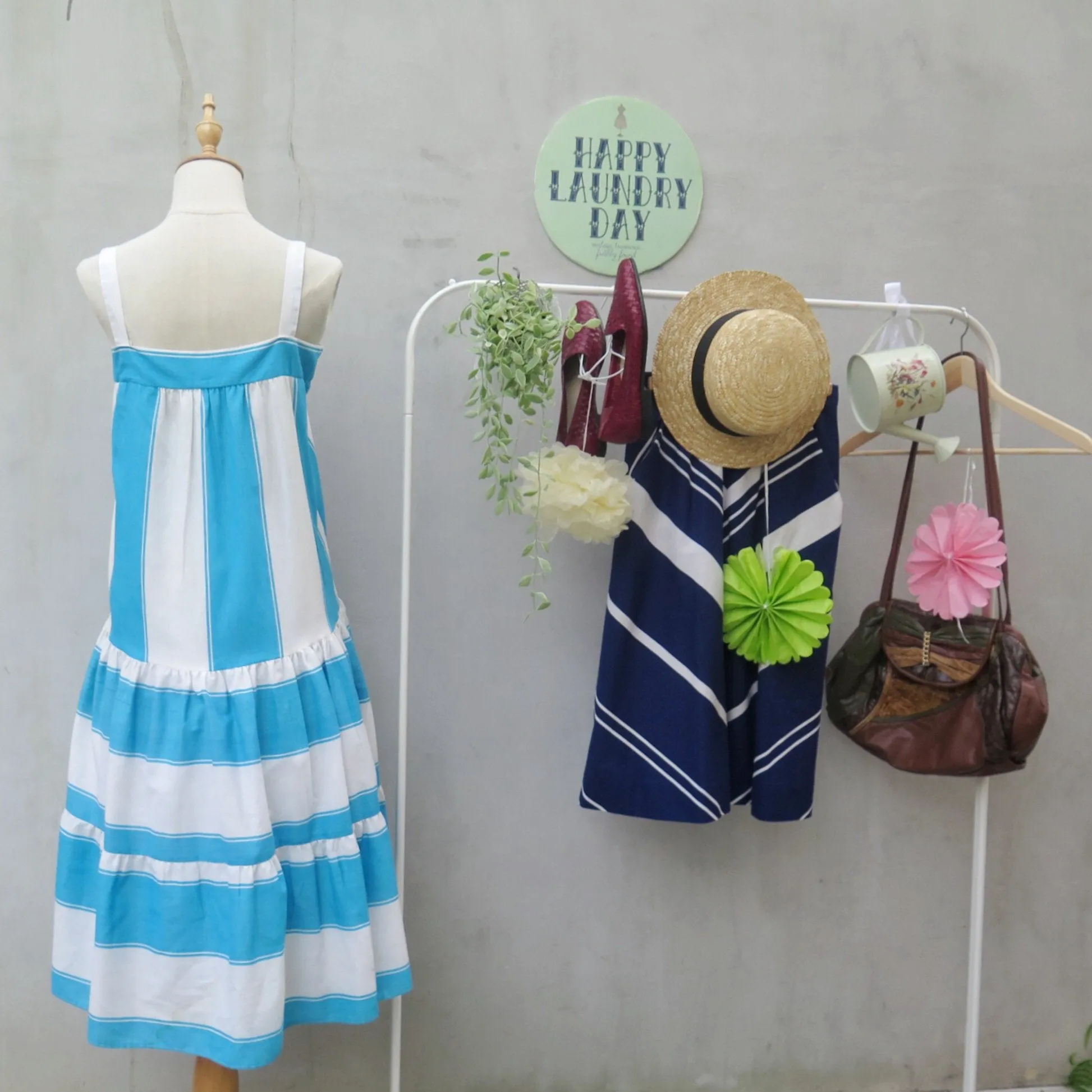 SALE | Podgy & Tess | Vintage 1980s bright blue and white Strappy Hippie-70s summer sundress