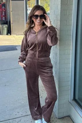 SALE-Zenana-Velvet Zip Up Hoodie And Pants Set