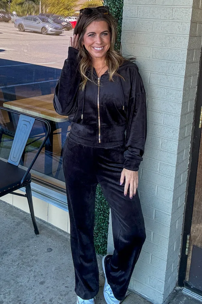 SALE-Zenana-Velvet Zip Up Hoodie And Pants Set