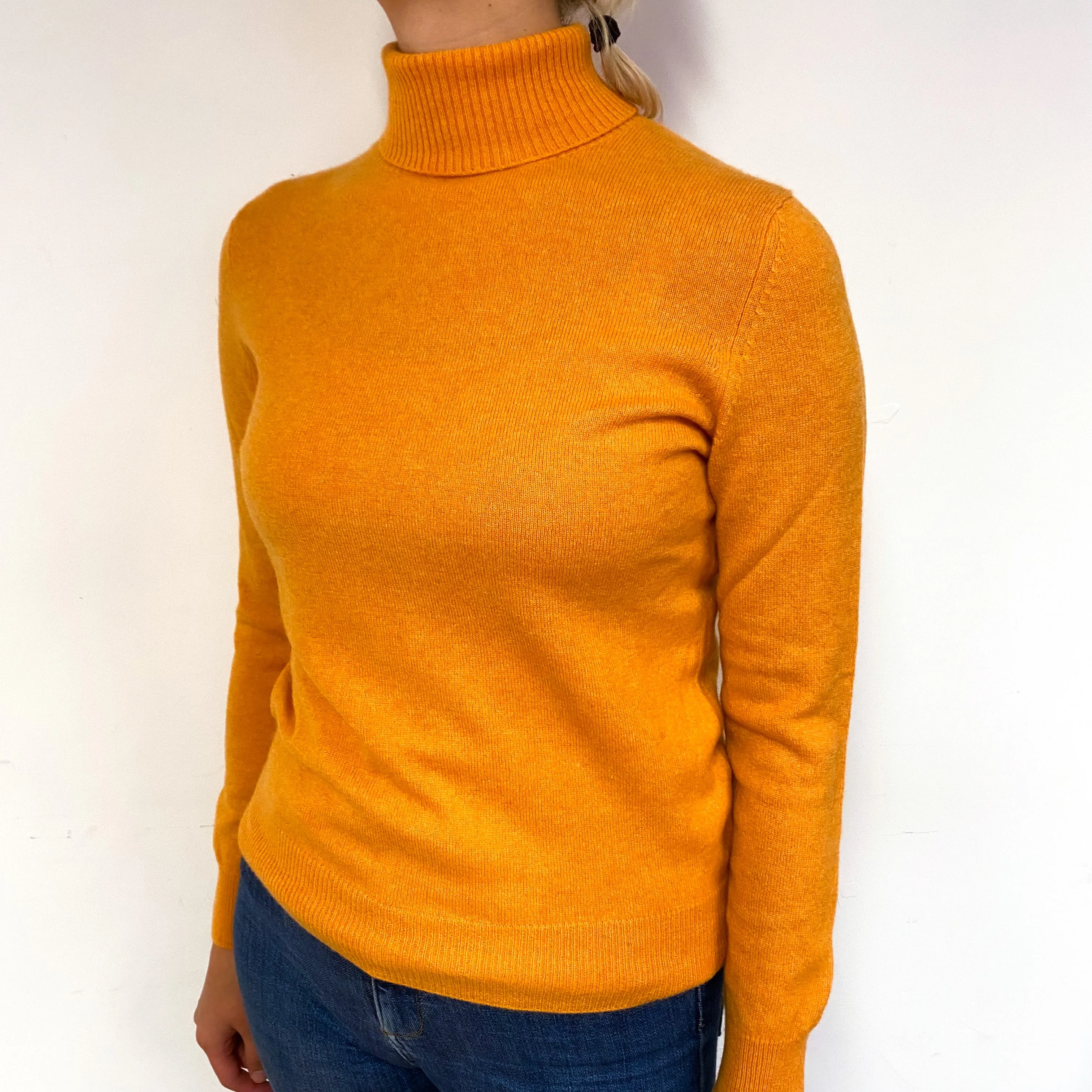 Satsuma Orange Cashmere Polo Neck Jumper Small