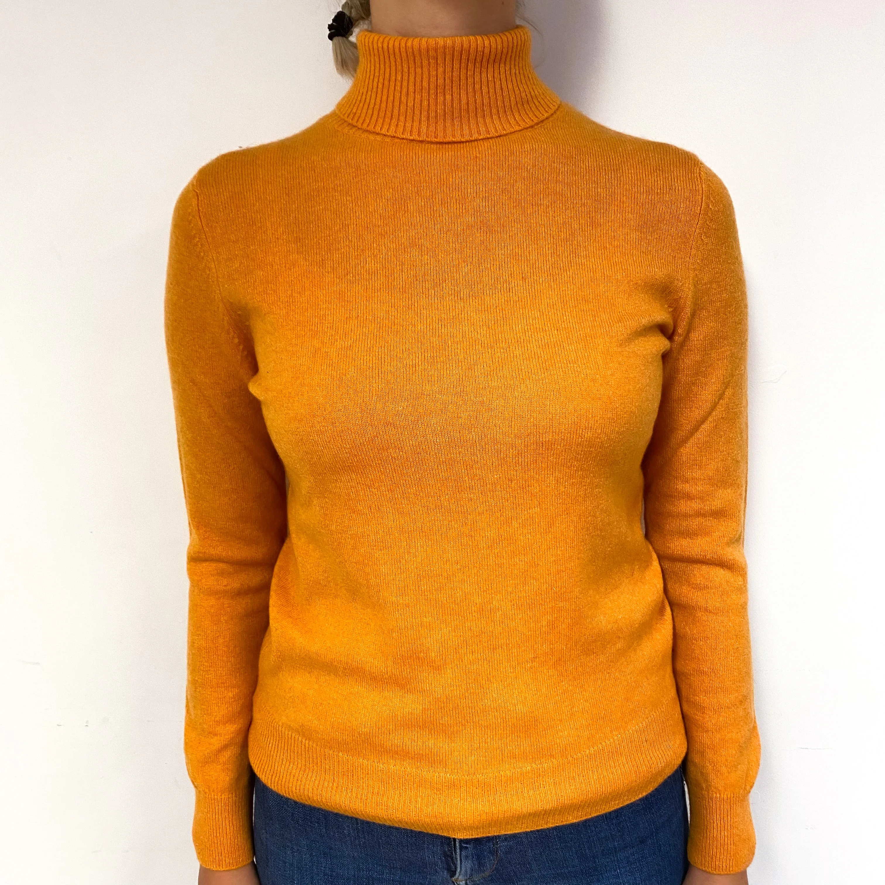 Satsuma Orange Cashmere Polo Neck Jumper Small