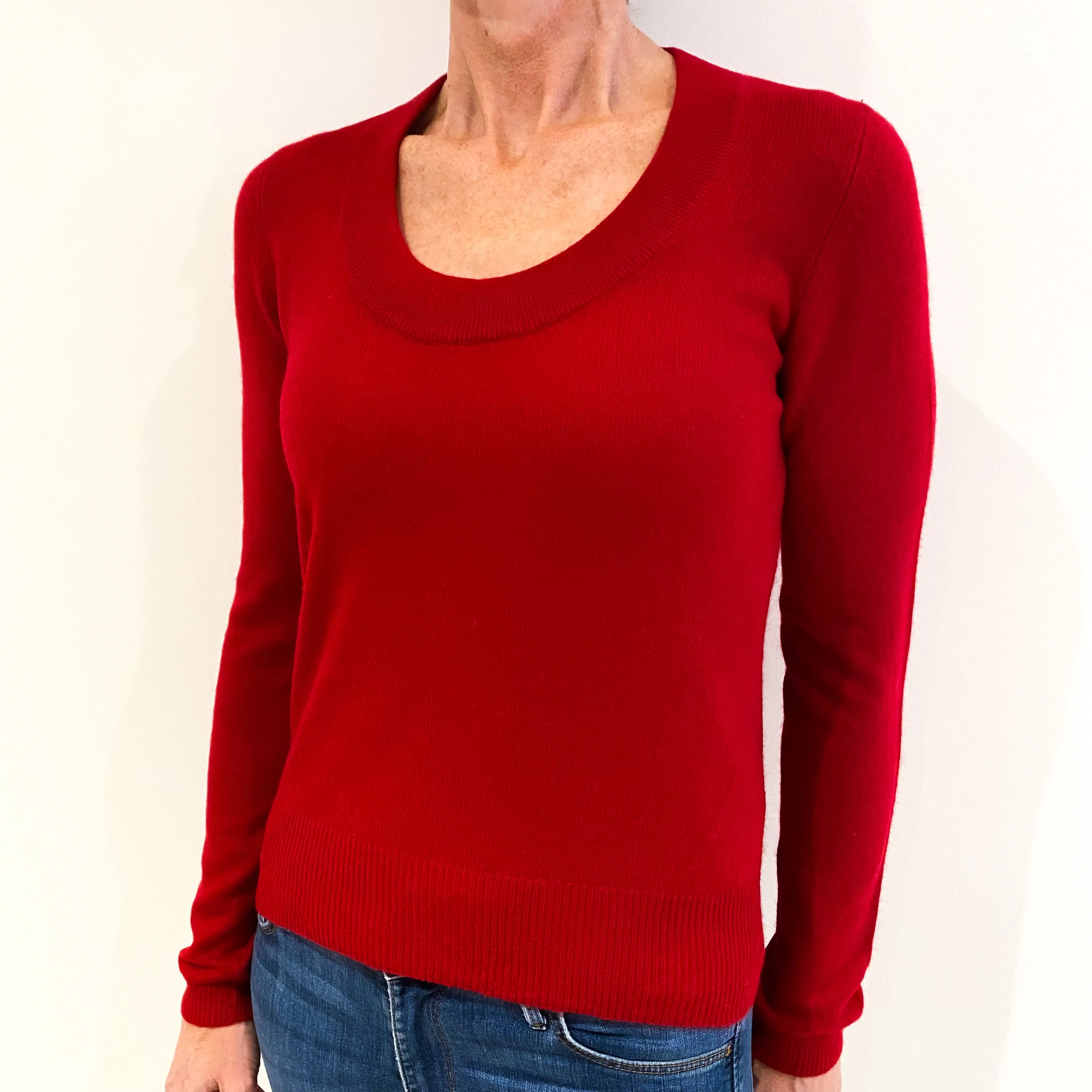 Scarlet Red Cashmere Scoop Neck Jumper Small