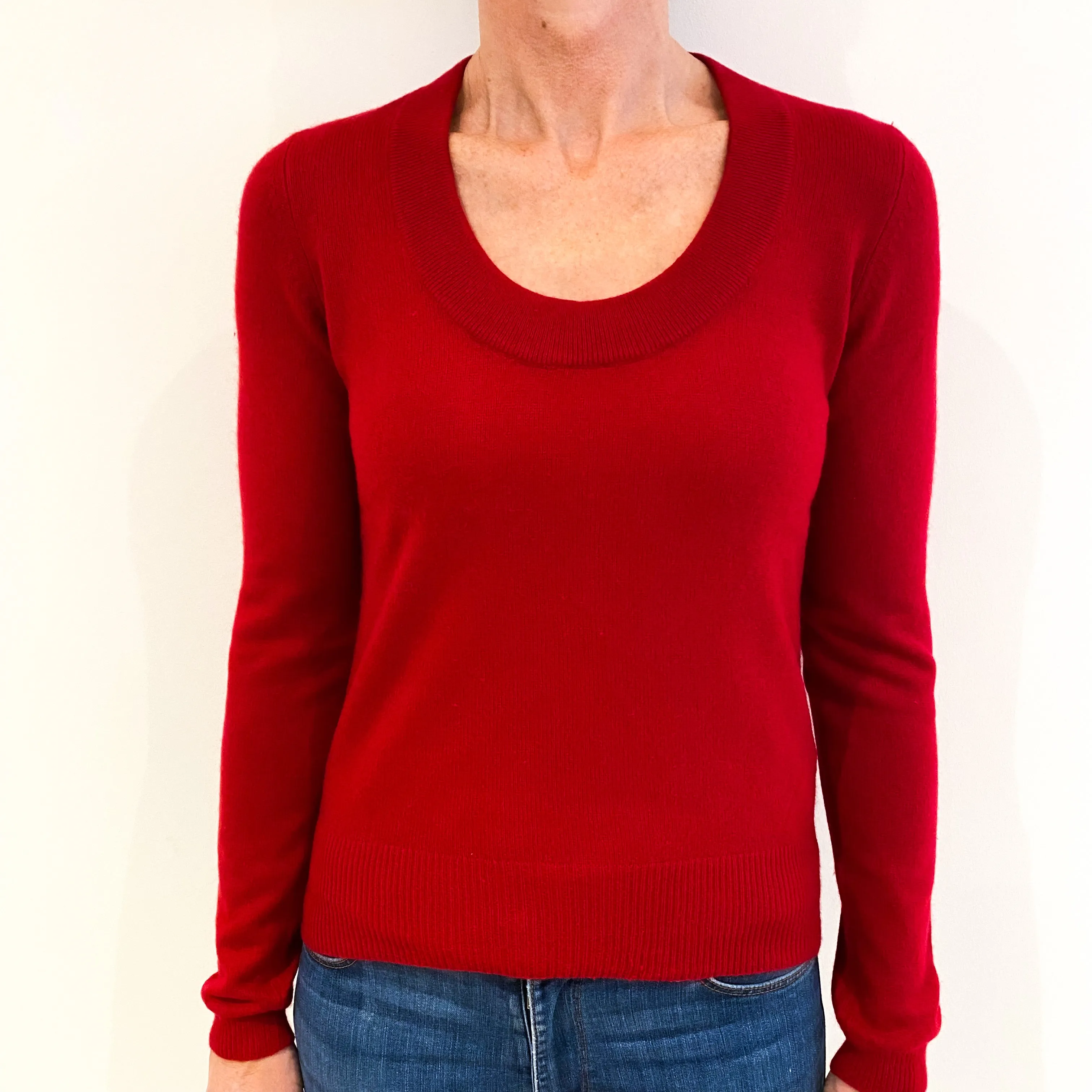 Scarlet Red Cashmere Scoop Neck Jumper Small