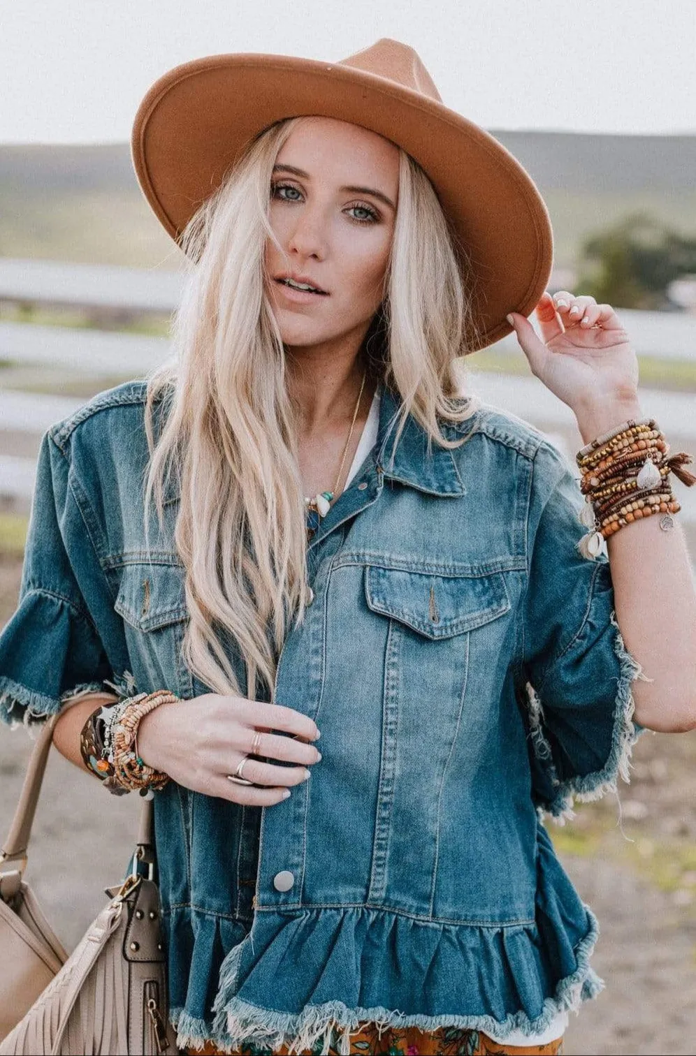 Scottie Ruffle Denim Jacket - Blue