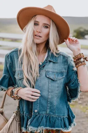 Scottie Ruffle Denim Jacket - Blue