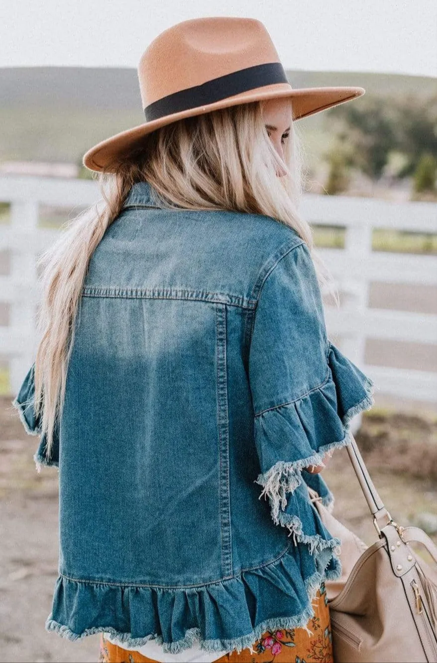 Scottie Ruffle Denim Jacket - Blue