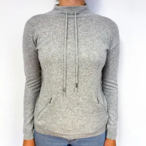 Smoke Grey Drawstring Neck Cashmere Polo Neck Jumper
